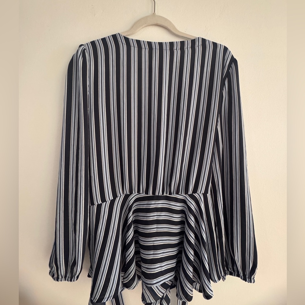 LOFT Navy, Pale Blue and White Striped smart Wrap Blouse - Picture 6 of 9
